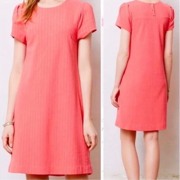 ANTHROPOLOGIE Maeve Knit Diamond Pattern Shift Dress Coral Pink Size Small - Picture 1 of 7
